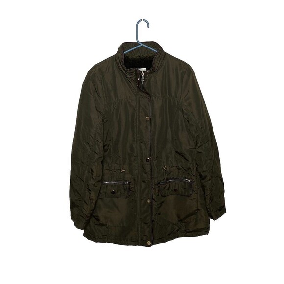 Greenlander Jacket Quilted Full Zip Snap Up Drawstring Green Coat Size Large - Picture 9 of 9